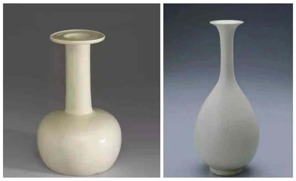中國(guó)臺(tái)北故宮博物院收藏的定窯盤(pán)口紙槌瓶（左）和定窯玉壺春瓶（右）.jpg